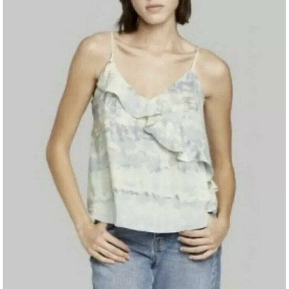 Wild Fable Watercolor Ruffled Cami Green Tank Top Women Large L Blouse